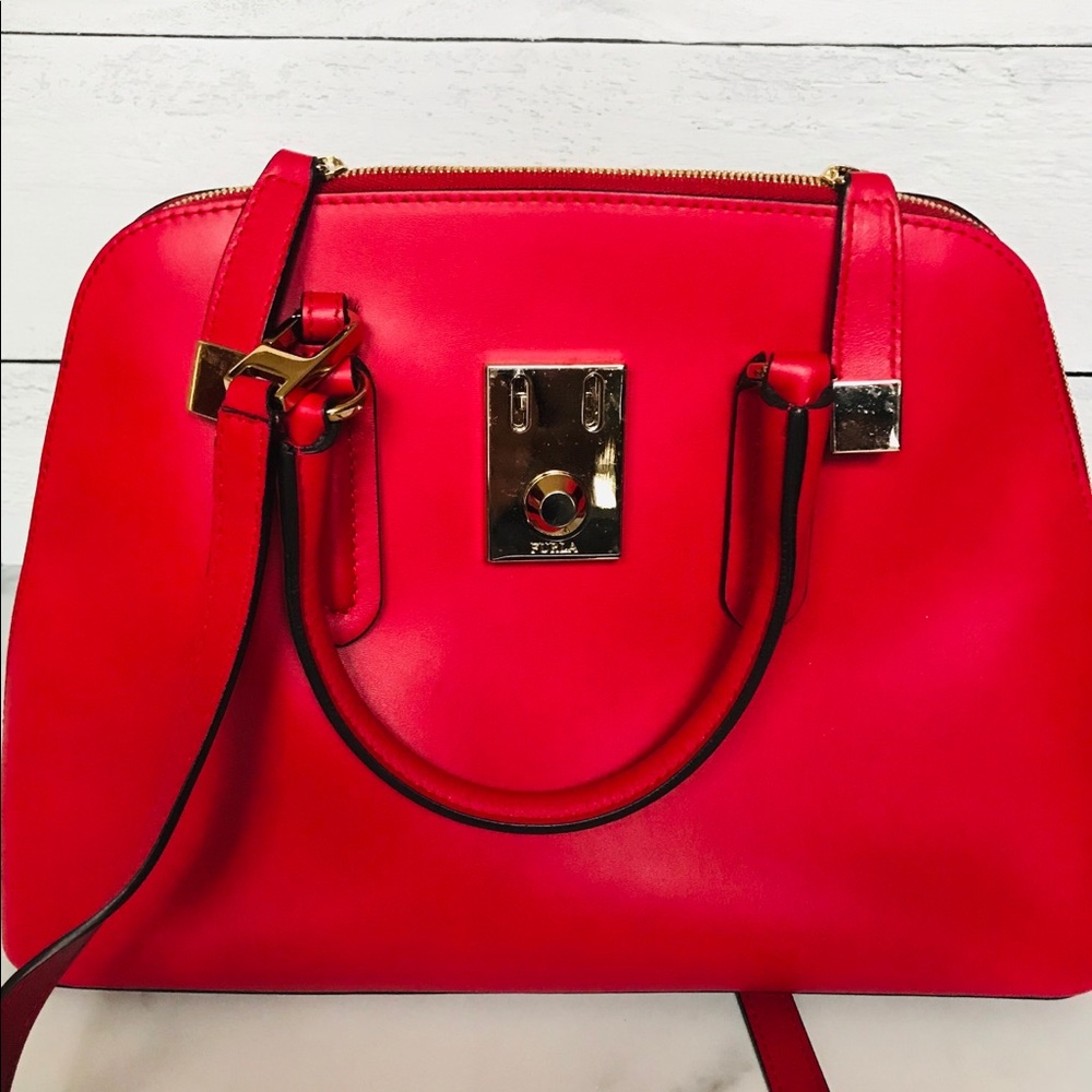 Furla Small Red Handbag- gold hardware